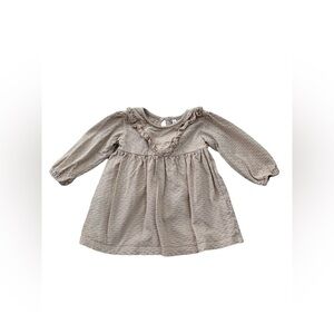 Quincy Mae Size 12-18 Months Textured Neutral Tan Ruffle Long Sleeve Dress